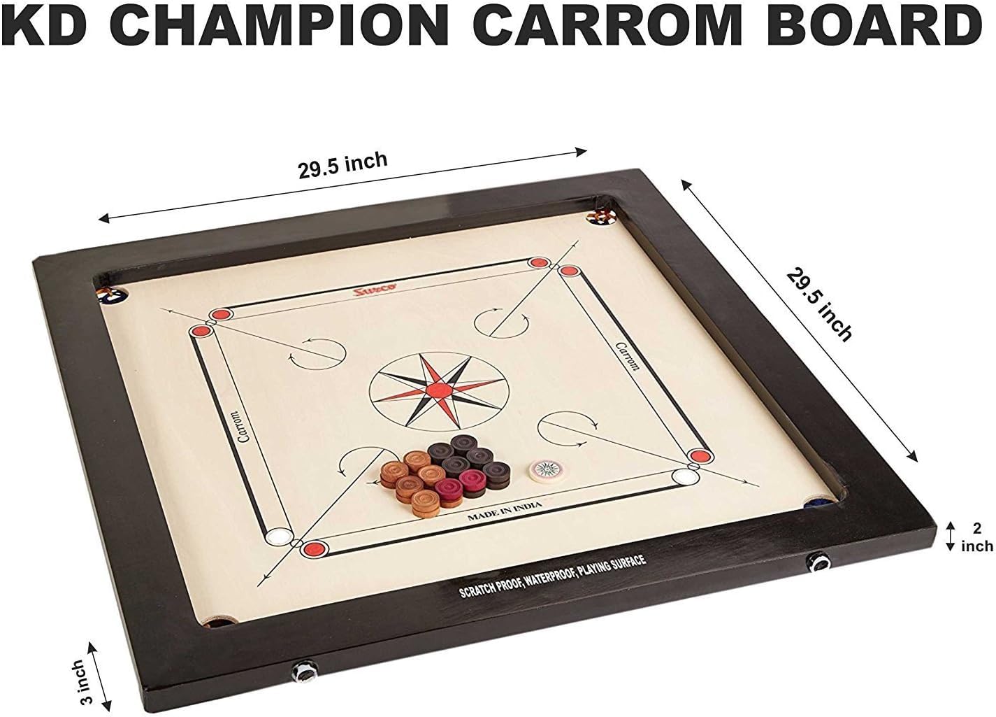 Precise Carrom - Gioco da tavolo in legno con moneta, attaccante e polvere, approvato dalla Carrom Federation of India e International Carrom Federation (campione, 16 mm)