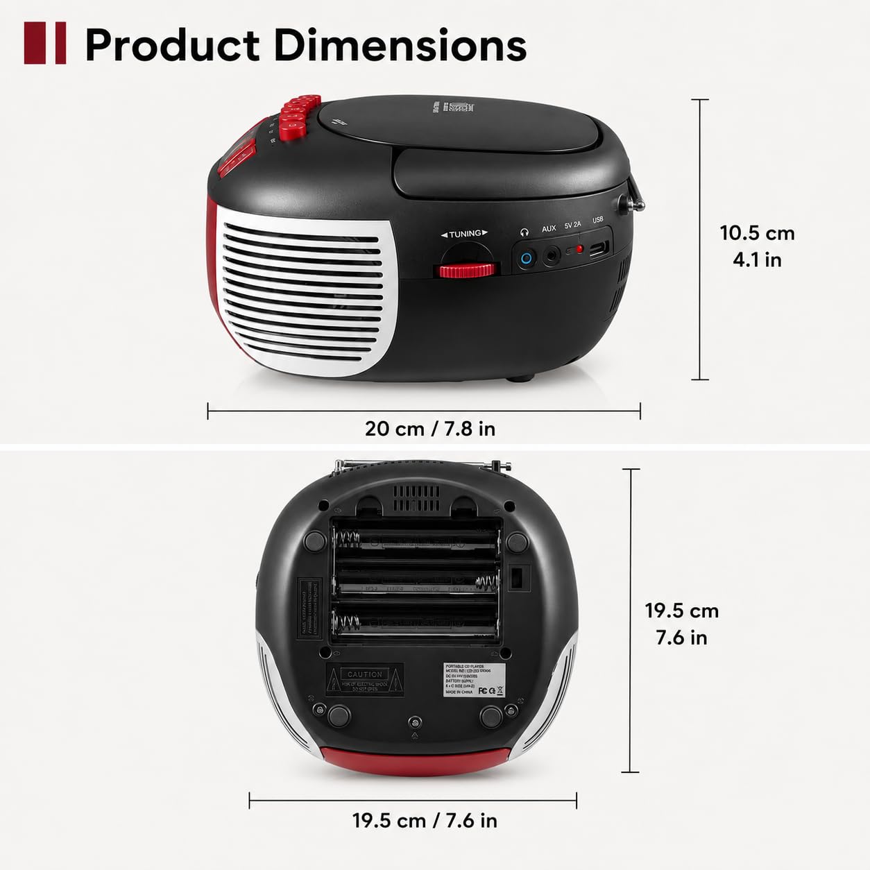Boombox CD i kaseta z Bluetooth, radiem AM/FM i USB