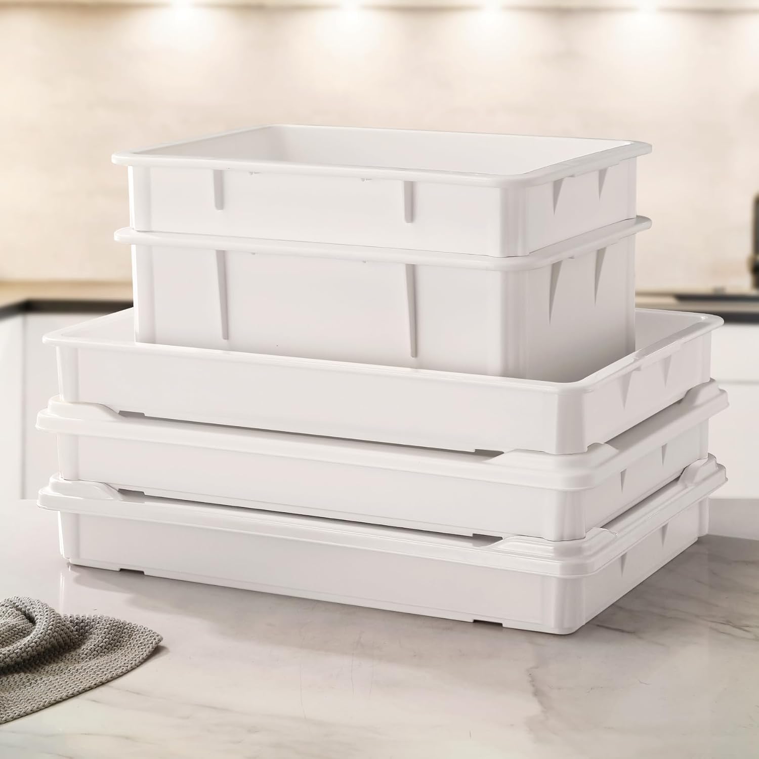 Commercial Pizza Dough Proofing Box​ - 2-Pack Stackable Dough Rising Containers, Large Rectangle Bread Proofing 25.5" D x 17.6" W x 3.3" H