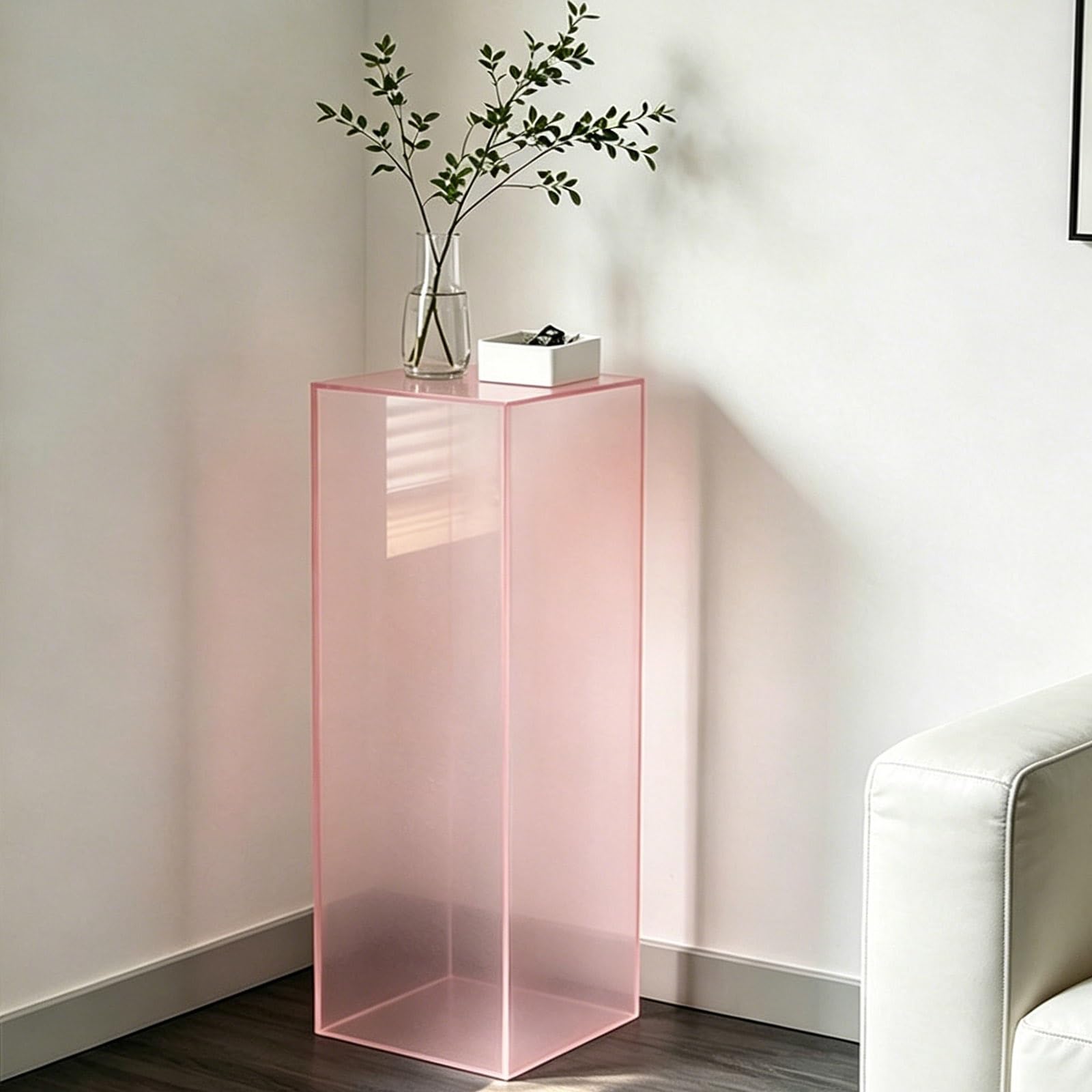 LYFHYSDSP Modern Frosted Pink Acrylic Pedestal Display Stand, Square Floor Plant Riser, Anti-Yellow Impact Resistant 9.8x9.8 Plinth for Home Gallery Retail Decor(106cm/41.7 in)