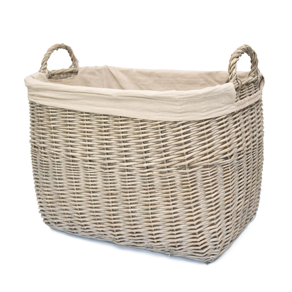 Arthur Cameron - Fawley Rectangular Wicker Log Woven Basket - Perfect as Home Decor - Storage and Organization (Buff, Large)