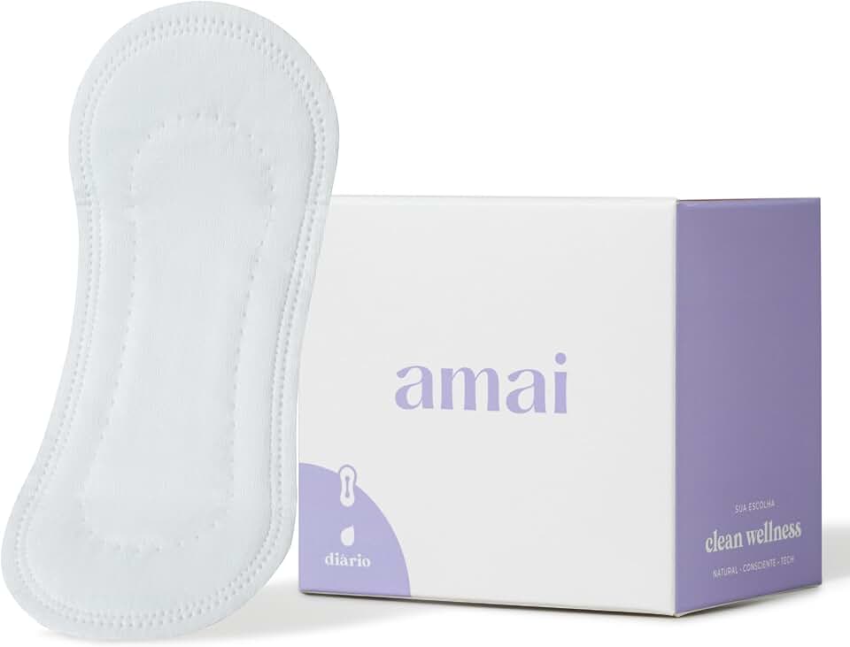 Protetor Diário Amai - 100% Algodão - Hipoalergênico, Livre de Químicos e Zero Plástico Comun, Ultra Confortável - 20 unidades