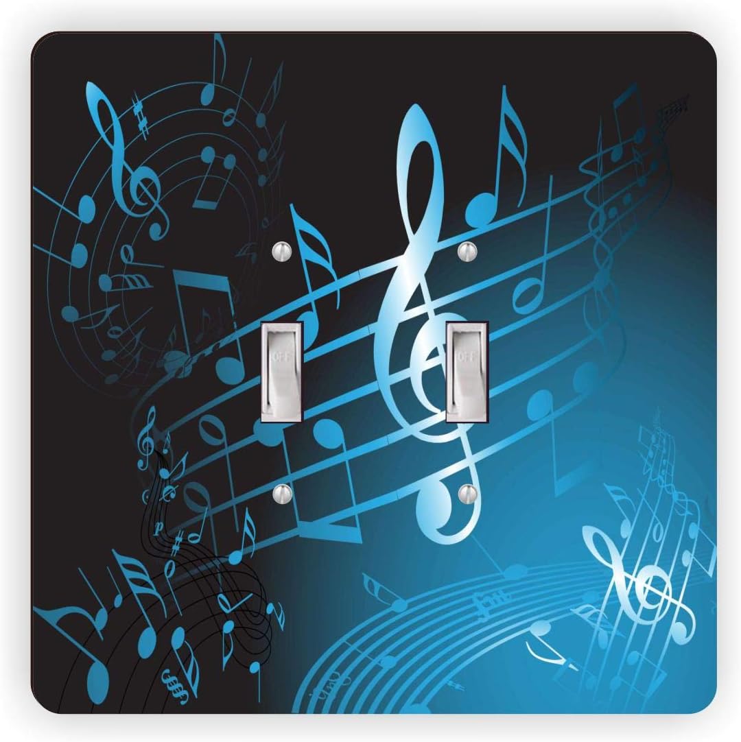 Treble Clef Music Note Sheet Music Blue - Light Switch Plate Cover - Double GFI Double Rocker - Two Gang Switch Plate Cover