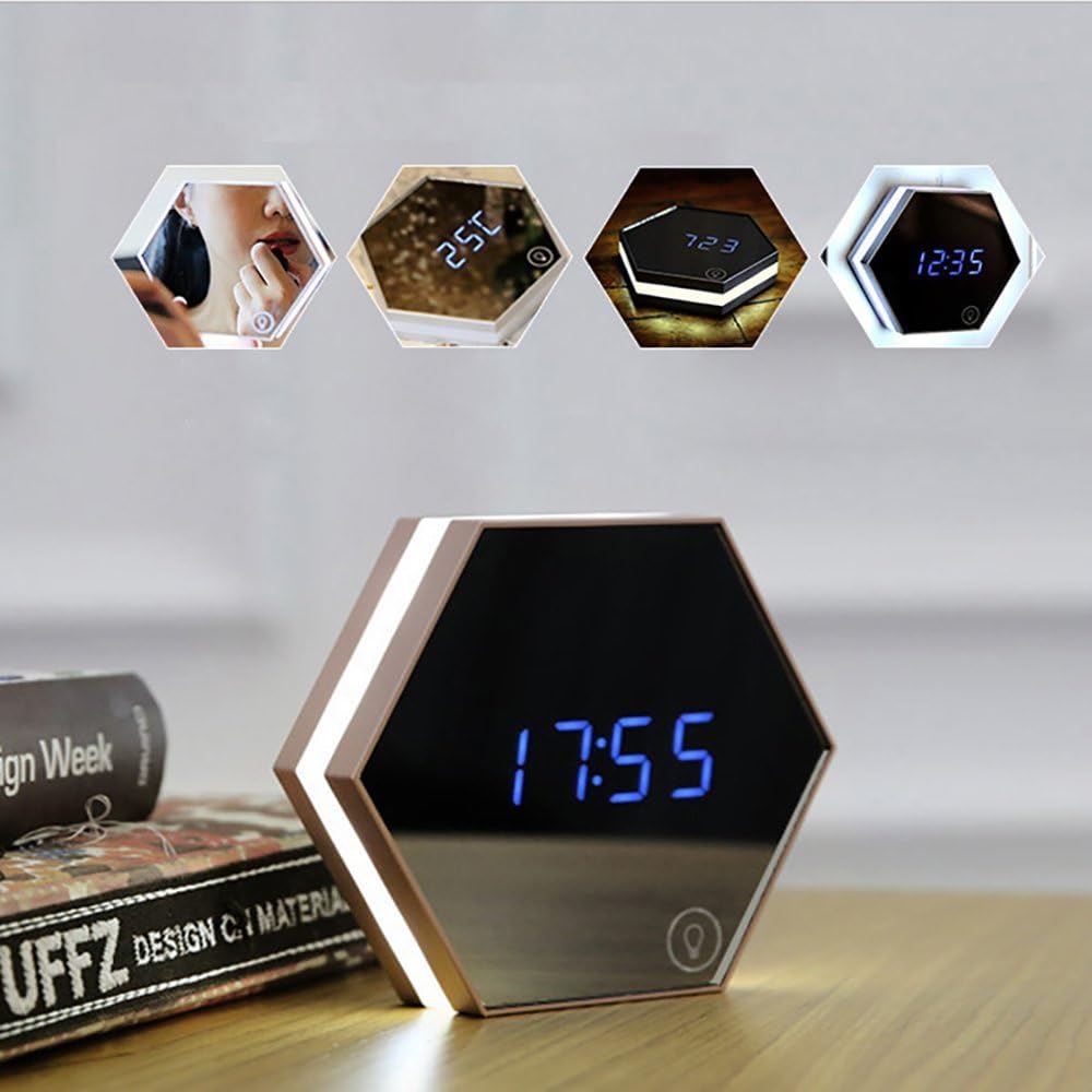 Portable Alarm Clock, KINGEAR Rechargeable Digital Mirror