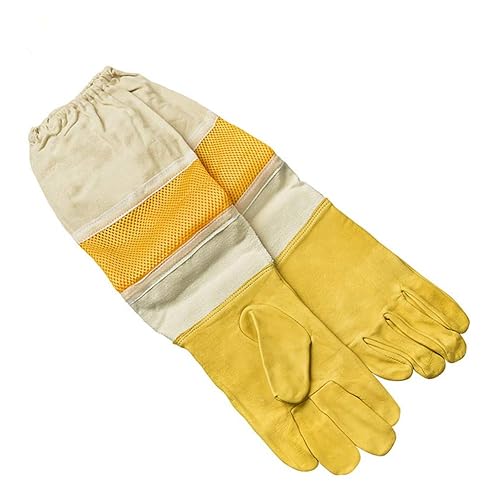 Miniatura 5 de Guantes de apicultura de apicultura, guantes de apicultura de piel de cabra de primera calidad con mangas largas protectoras de lona ventiladas y