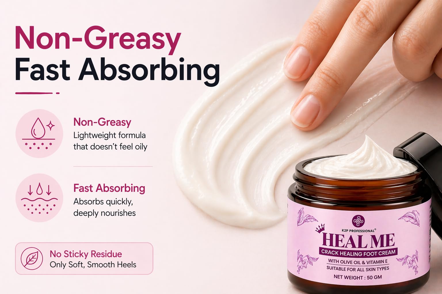 K2P HEALME Crack Healiso Foot Cream for Cracked Heels | Deep Moisturizing Heel Repair with Olive Oil & Vitamin E | Soft & Smooth Feet Care | Dry, Rough Heel Treatment | 50g 4