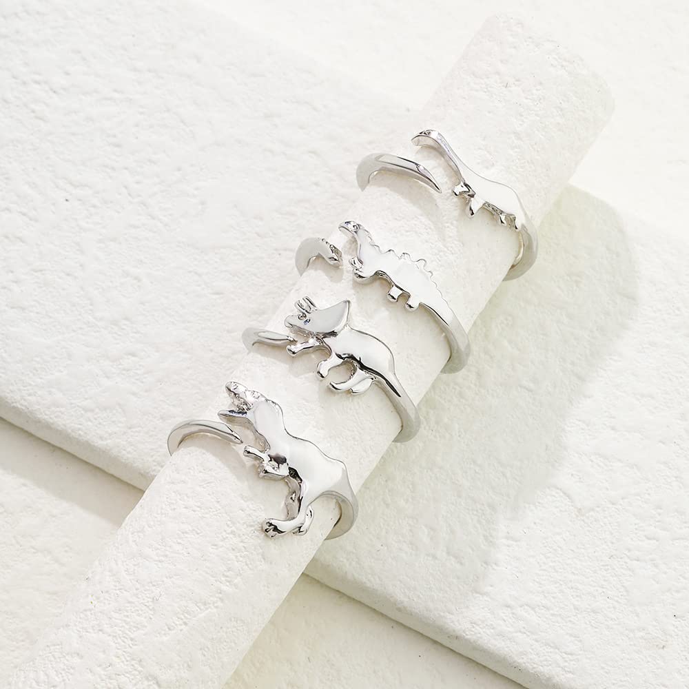 Anillos de dinosaurio, lindo estegosaurio tiranosaurio y triceratops anillos ajustables de la era jurásica anillo de dinosaurio para hombres y mujeres (C), Metal, Cristal 6