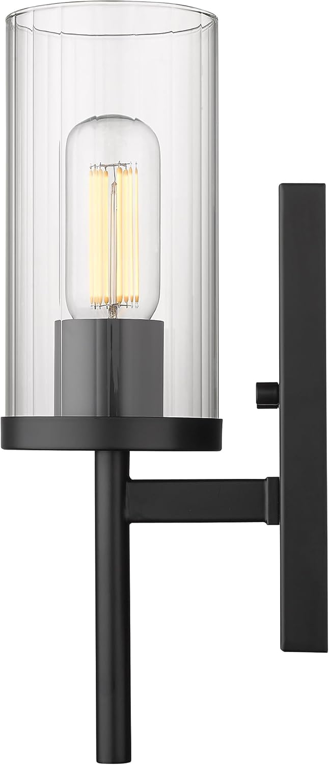 Golden Lighting 7011-1W BLK-CLR Winslett Sconce, Matte Black