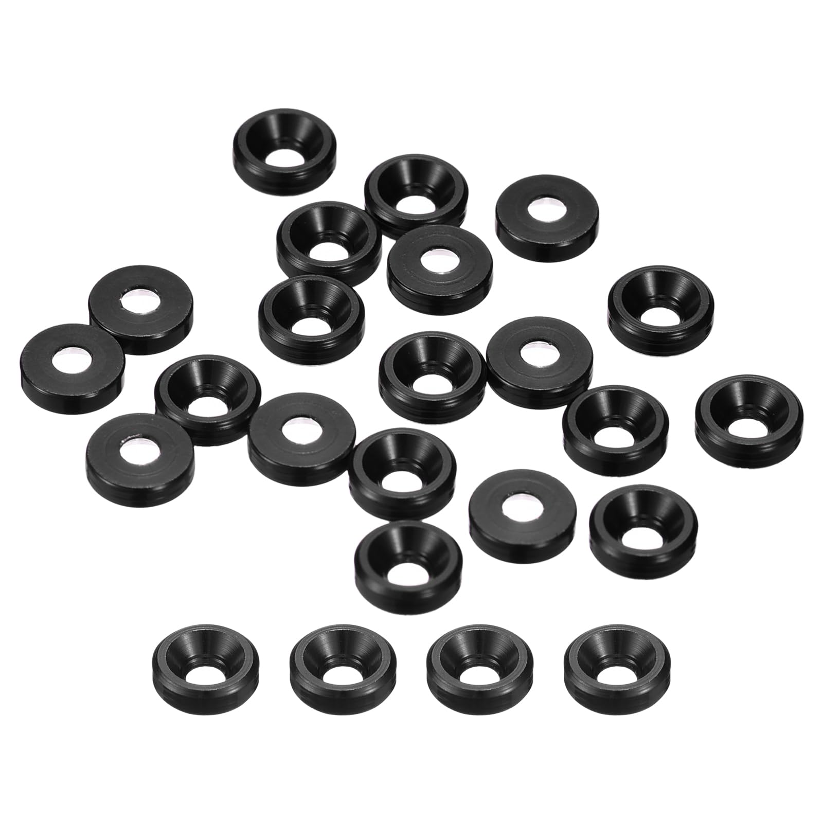 sourcing map 50 Pcs M2 Finishing Countersunk Washers, Aluminum Alloy Screw Gaskets, Cup Head Washer Gasket for Mechanical Accessories Parts, Black