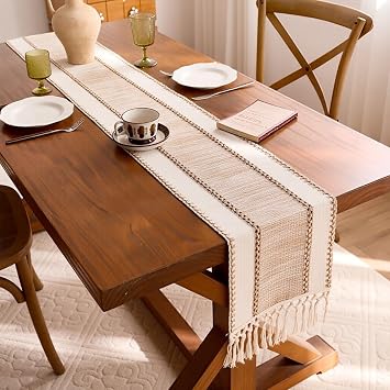 Gemseek Boho Table Runner 60 Inches Long, Rustic Farmhouse Table Runner