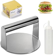 VOOWO Burger Press, Stainless Steel Burger Smasher for Griddle with Squeeze Bottles, Non-Stick Bacon Press for Griddle Cooking BBQ Accessories Kit, Valentine's Day Gift for Him