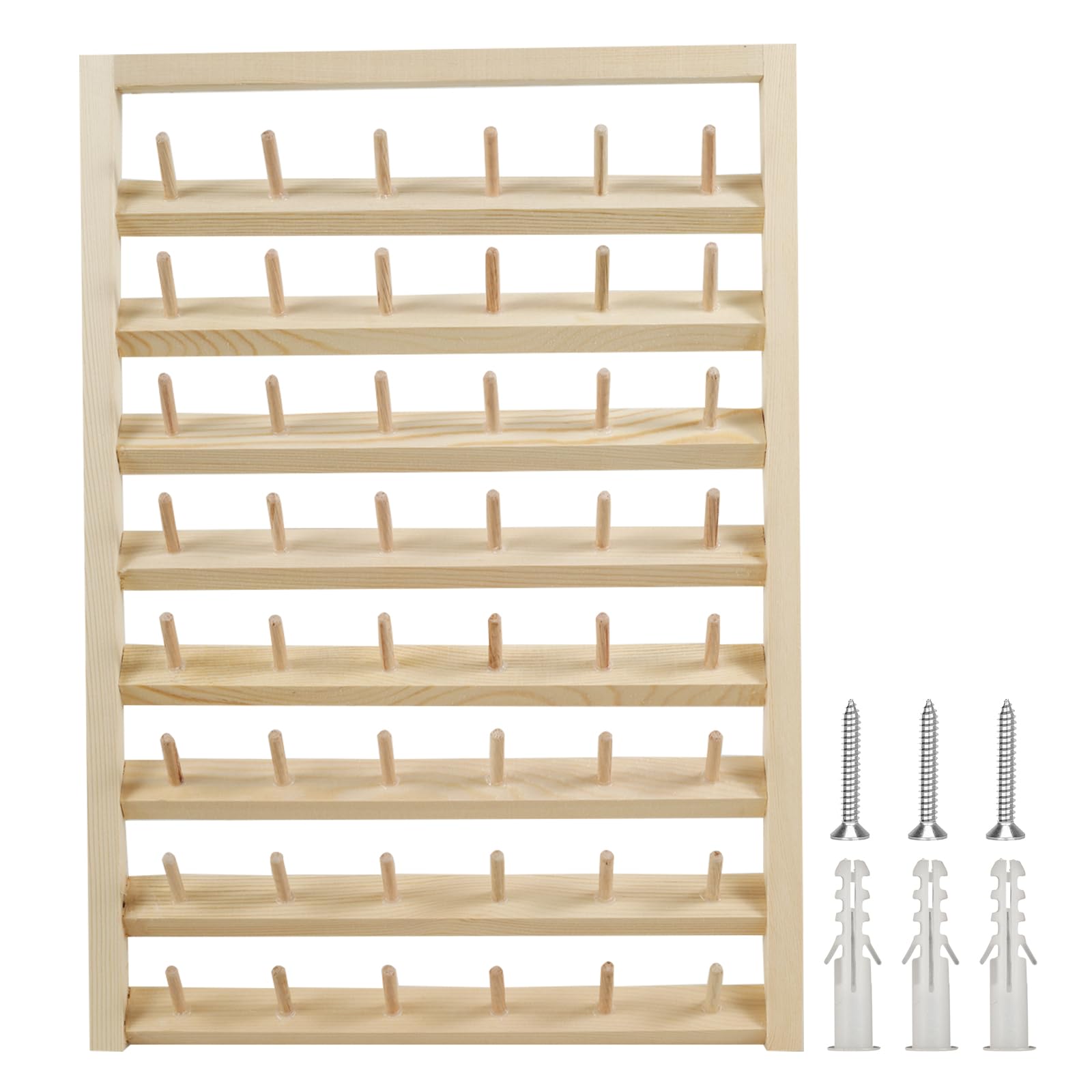Wooden Thread Holder 48 Spool Rack, Wall-Mounted Sewing Organizer with Screws, Rustic Thread Storage for Embroidery, Craft Supplies, and Hair Bands –