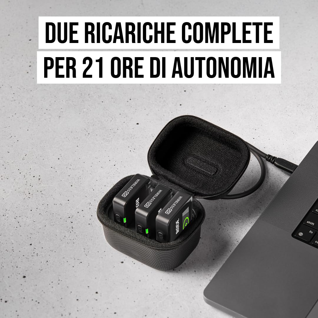 RØDE Charge Case+ | Custodia di ricarica per il Wireless GO (Gen 3) con due ricariche complete extra per un totale di 21 ore di durata della batteria e trasferimento dati
