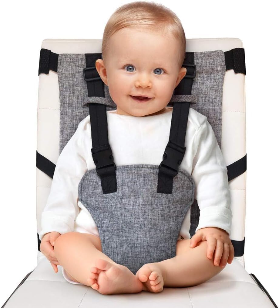Travel Harness Seat Baby, Portable High Chair with Safety Straps, Lightweight Baby Travel Gear for Airplane and Car, Foldable Highchair for Toddlers 1-3, Essential for Camping and Summer Trips