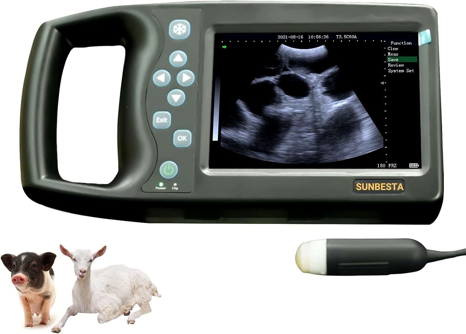 M6 Portable Veterinary Ultrasound Scanner for Pregnancy Animals Pig Sheep Dog Cat Use- Vet Handheld Scanner with 3.5Mhz Mechanical Sector ​Scanning Probe 5.7"" LED Display, black