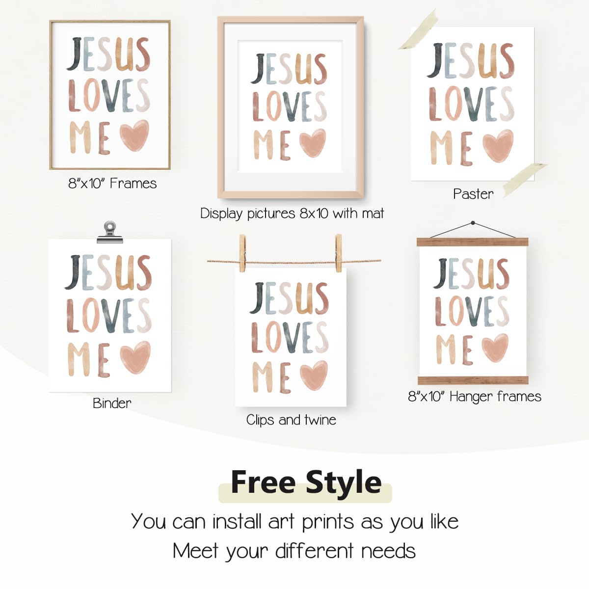PLKMN 'Jesus Loves Me' wydruki ścienne, dziecko Boże, inspirujące wersety biblijne boho słońce dekoracja do pokoju dziecięcego pokoju dziecięcego, prezenty dla dzieci, 25 x 20 cm, zestaw 4 szt.,