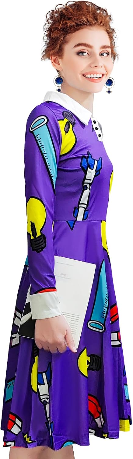 Halloween Women's Planets Stars Moon Solar System Dress Cosplay Costume A-Line Dress - Image 2