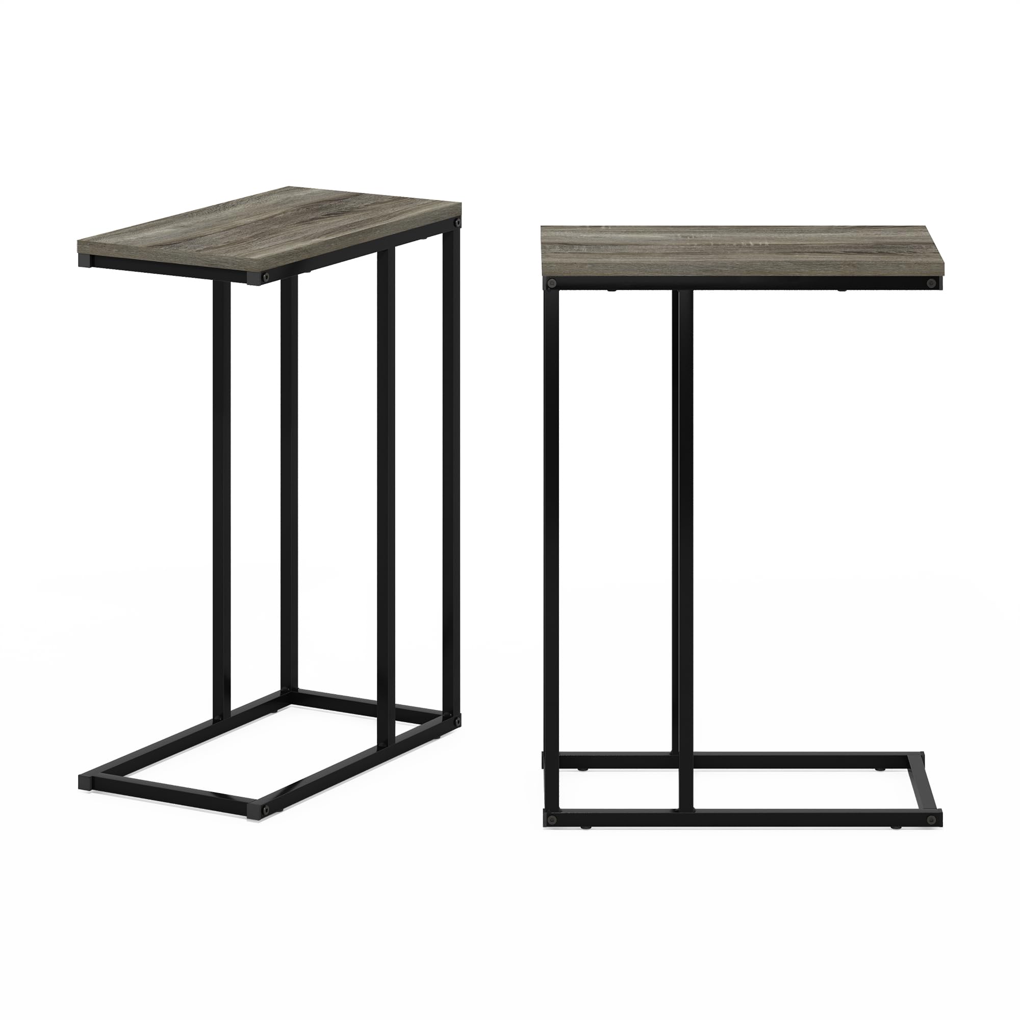 Furinno CAMNUS Juego de 2 mesas auxiliares en Forma de C con Estructura de Metal, mesita de Noche para salón o Dormitorio, Roble francés Gris