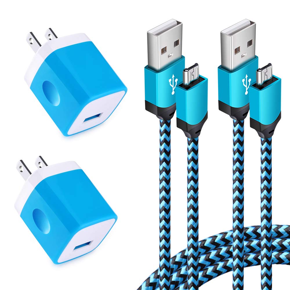 Android Phone Charger Micro Cable Set,4-pack Wall Plug 1A/5V Power Adapter with 6ft Nylon Braided Fast Charging Micro USB Cord Compatible Samsung Galaxy S7 S6 Edge S4 Note 5,LG Stylo 3 K10 K20 K30,HTC