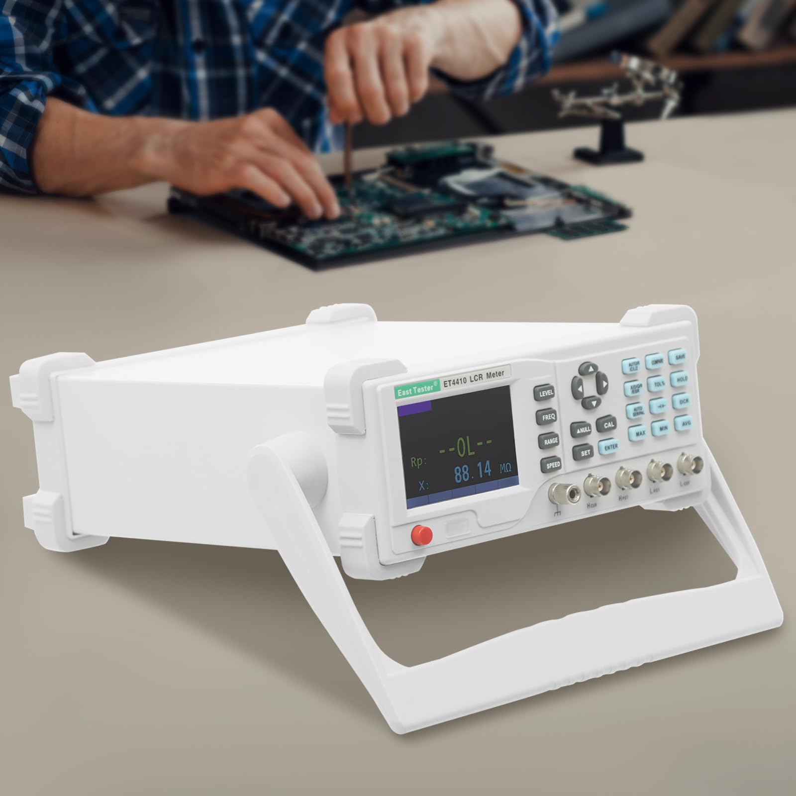 LCR Messgerät, 100W 3,5'' Kapazitätsmessgerät mit 2 Prüfklemmen und LCD-Display, Verstellbare Induktivitätsmessgerät für Elektronische Bauteile, Tester Tools