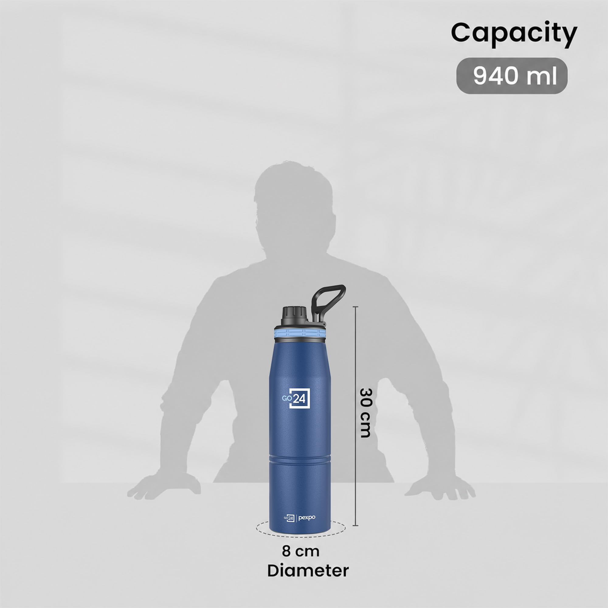 Go24 pexpo Stainless Steel Water Bottle 1 Litre, 3 Layer Vacuum Insulated — Amazon image 5