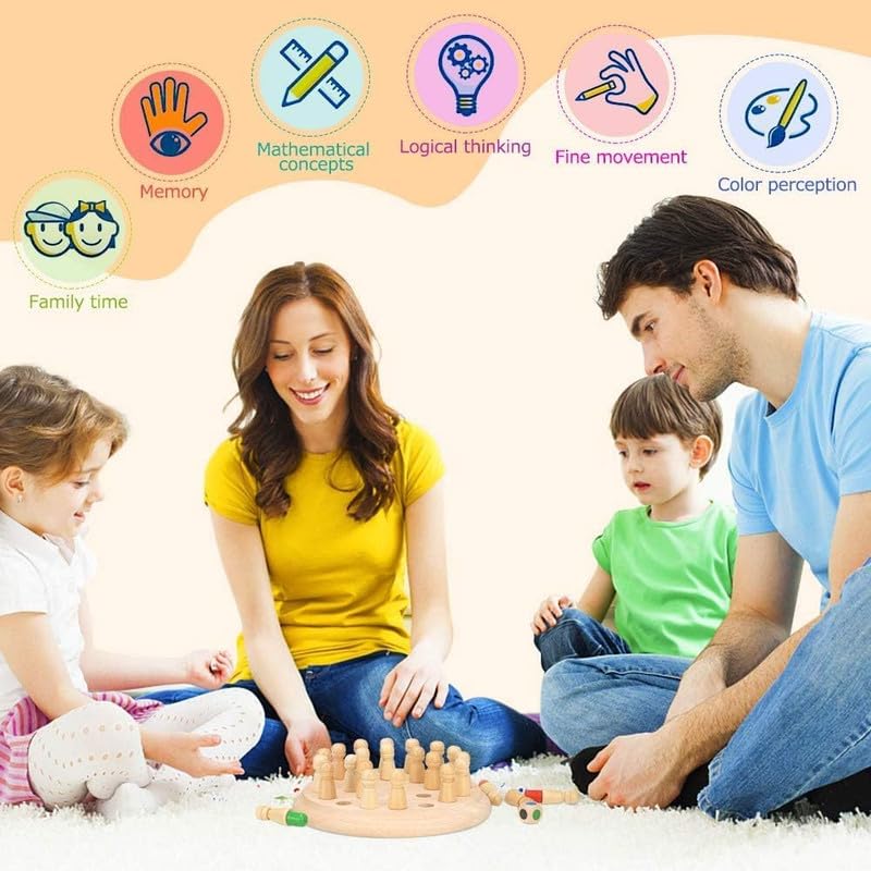 Kidoyz Wooden Memory Chess Game for Kids | Memory Match Stick Board Game with Colour Dice | Brain Training & Concentration Game for 4 5 6 7 8 Year Old Boys Girls | Family Board Game Gift 3