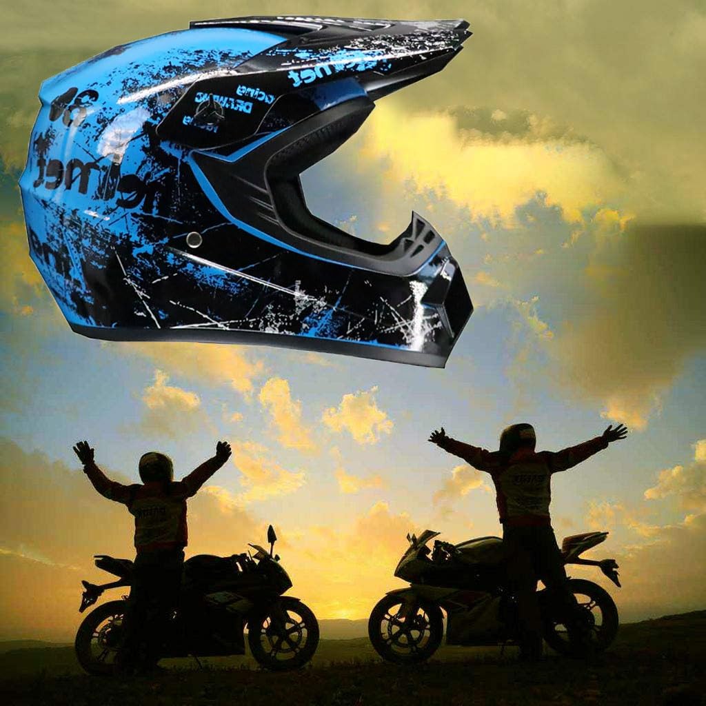 Doppio Sport MTB Casco da Motocross Impostato, Con Occhiali Guanti Maschera, Integrale Fuoristrada ATV Moto Casco, Enduro Discesa MX Quad Bicicletta Sporca Incidente Caschi