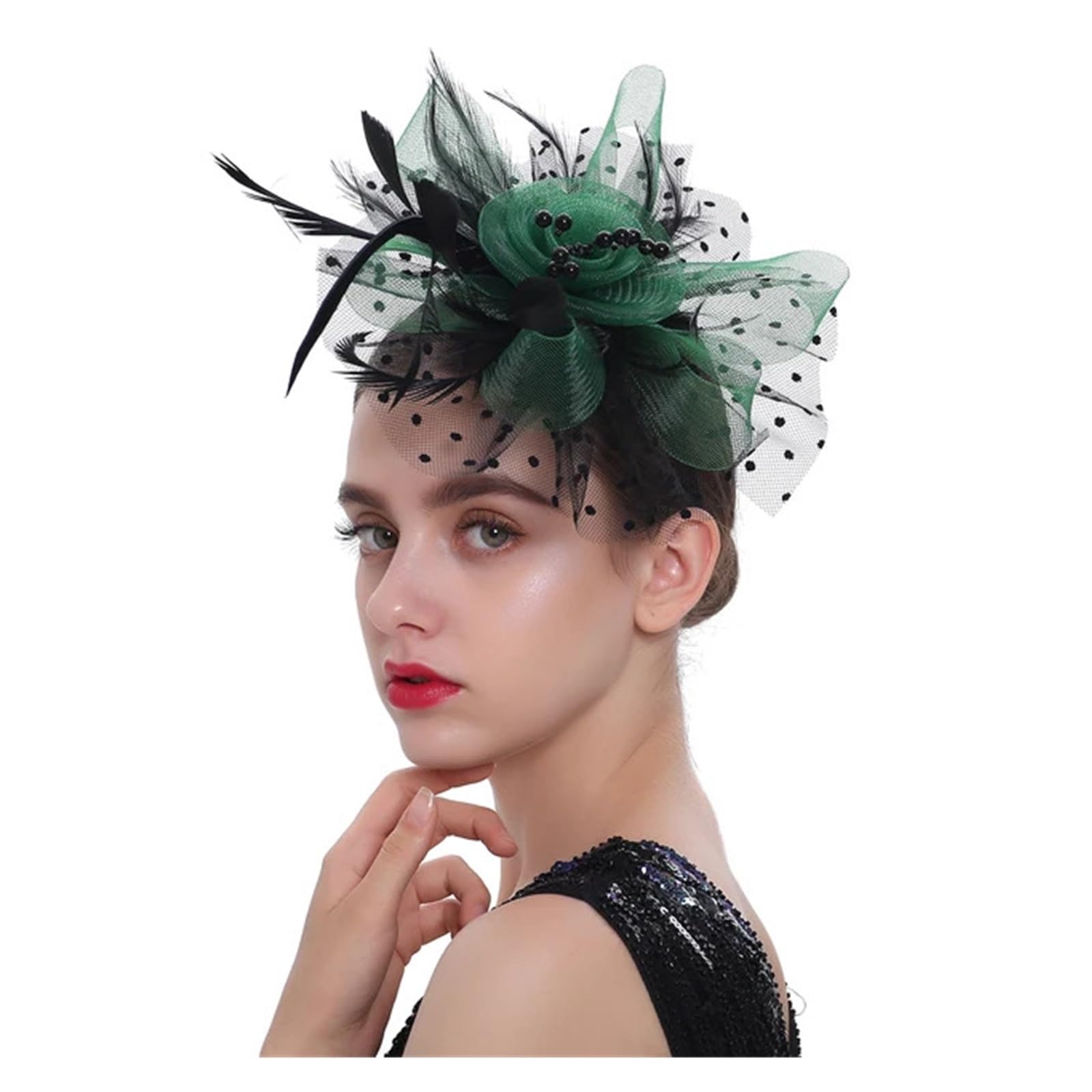 UALXPAO Wedding Hats Vintage Women Feather Flower Fascinator Hat Ladies Hair Accessories Wedding Party Floral Mesh Veil Headband Hairpin for Tea Party,Weddings(Color2)