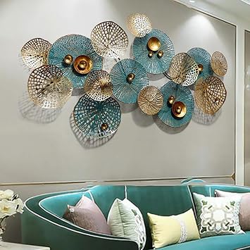 Large Metal Wall Decor for Living Room, 3D Metal Wall Art Decor, Boho Lotus Leaf Metal Wall Decoration,Openwork Metal Wall Sculpture Hanging for Bedroom