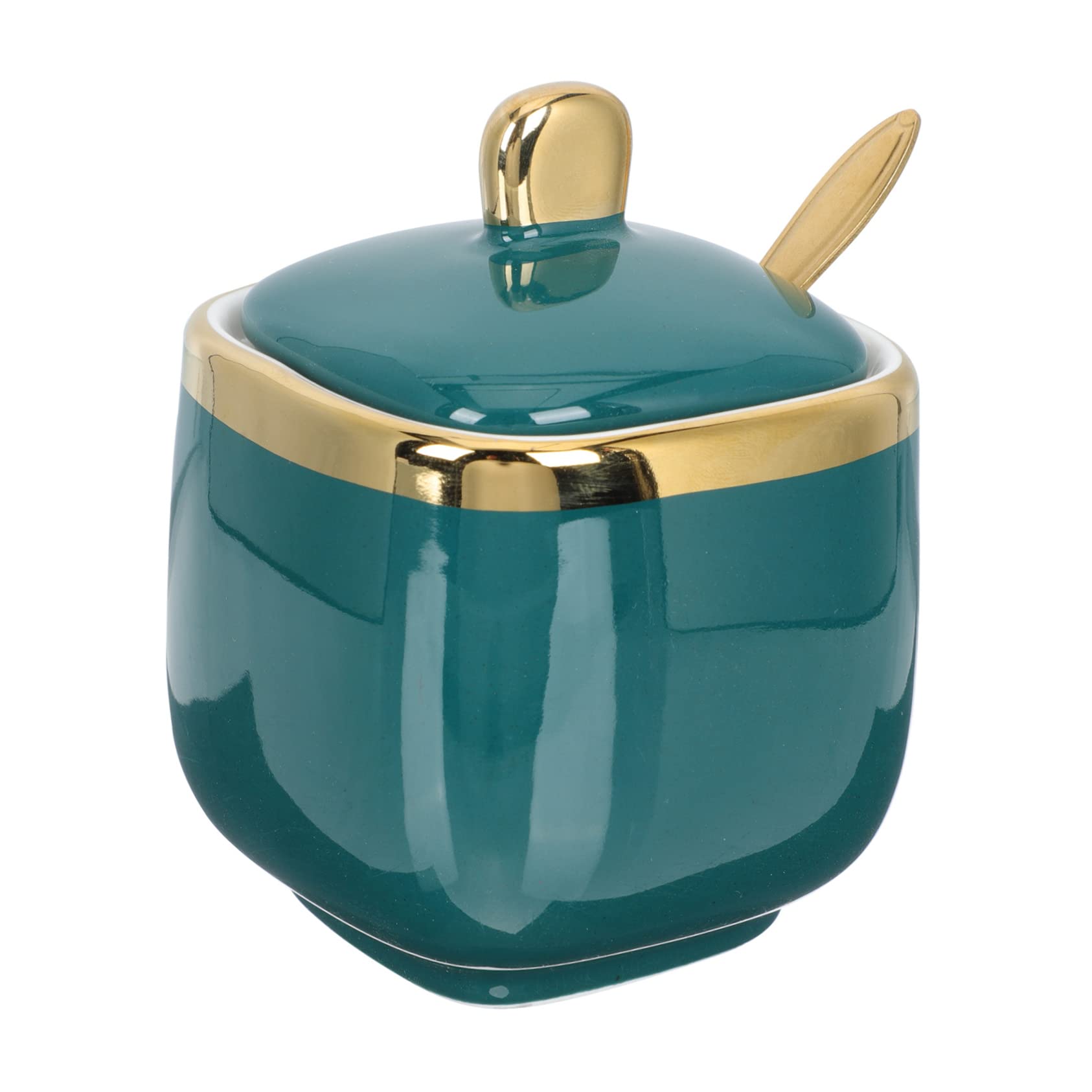 Unomor 1 Set Spice Jar Soup Serving Bowl with Lid Sugar Pourer Condiment Jar Vintage Honey Pot Sugar Container with Spoon Sugar Holder Sugar Bowl with Lid and Spoon Green Stainless Steel