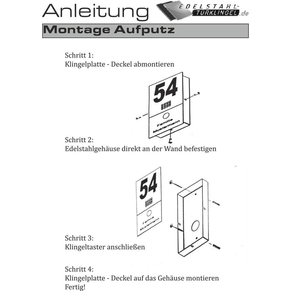 Metzler Aufputz Türklingel V2A Edelstahl - in Anthrazit RAL 7016 - Gravur - wasserdichter LED-Taster - Befestigung mit Dämmstoffdübel möglich - modernes Design