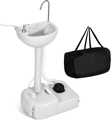 YITAHOME Lavabo portátil para campamento con soporte de lavabo de 17 L y bolsa de transporte ruedas rodantes dispensador de jabón toallero para