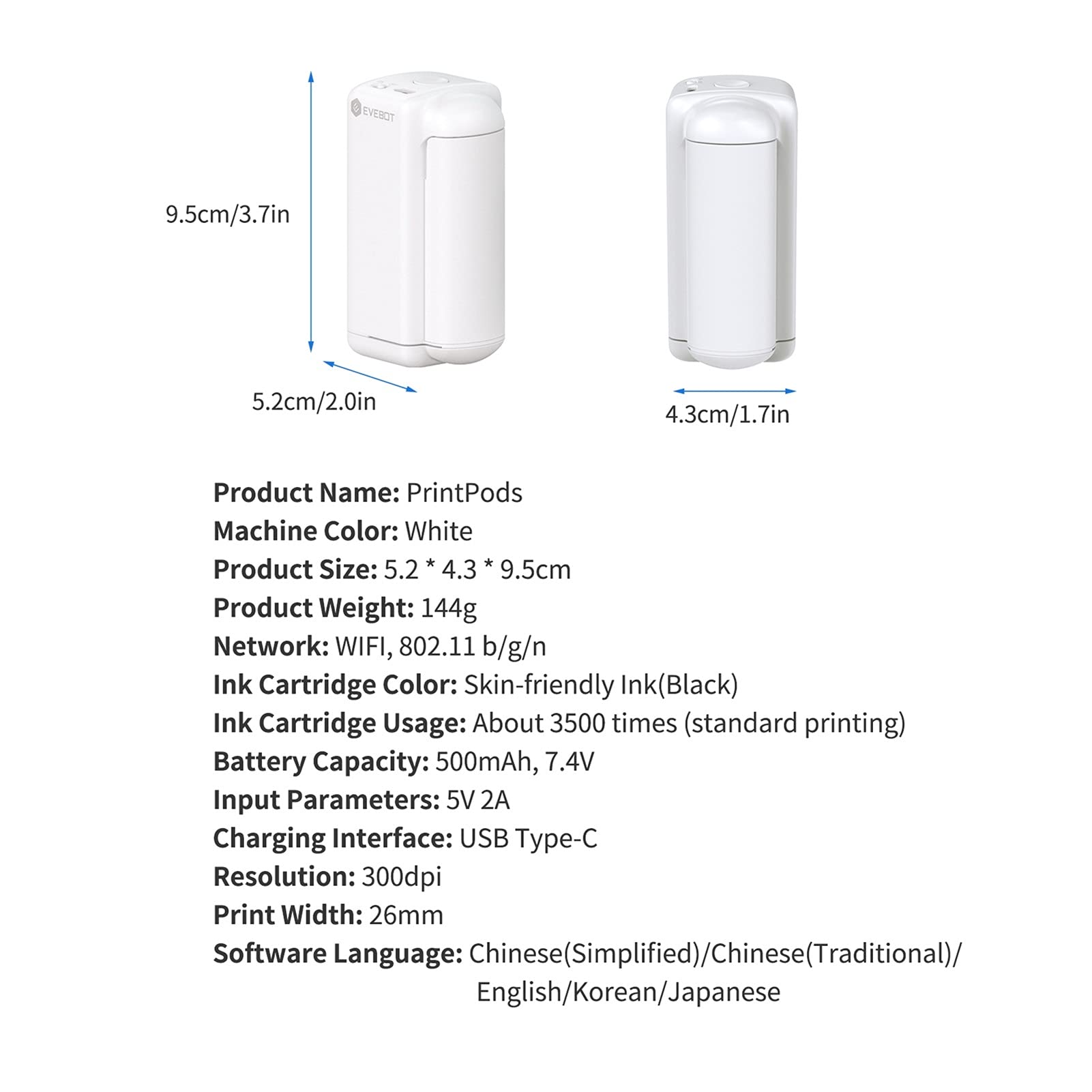 Handheld stampante a getto d'inchiostro mini Portable Printer tatuaggio con connessione Wi-Fi cartuccia di inchiostro for personalizzata FAI DA TE(Only Invisible ink)
