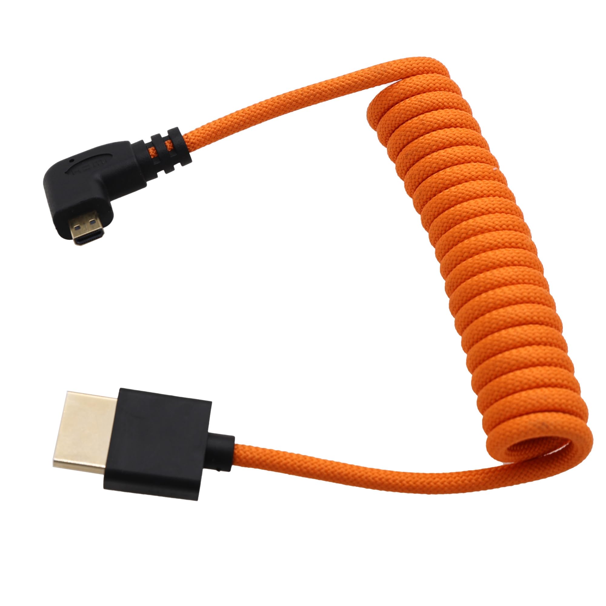 HangTon Cable micro HDMI 4K 8K Ultra HD para cámara Sony A6700 A7C Canon EOS R5 R7 GH4 X-T30II Z50 Cámara ATOMOS Ninja V Portkeys Monitor, tipo A D HDMI2.1 naranja trenzado en espiral 30 cm