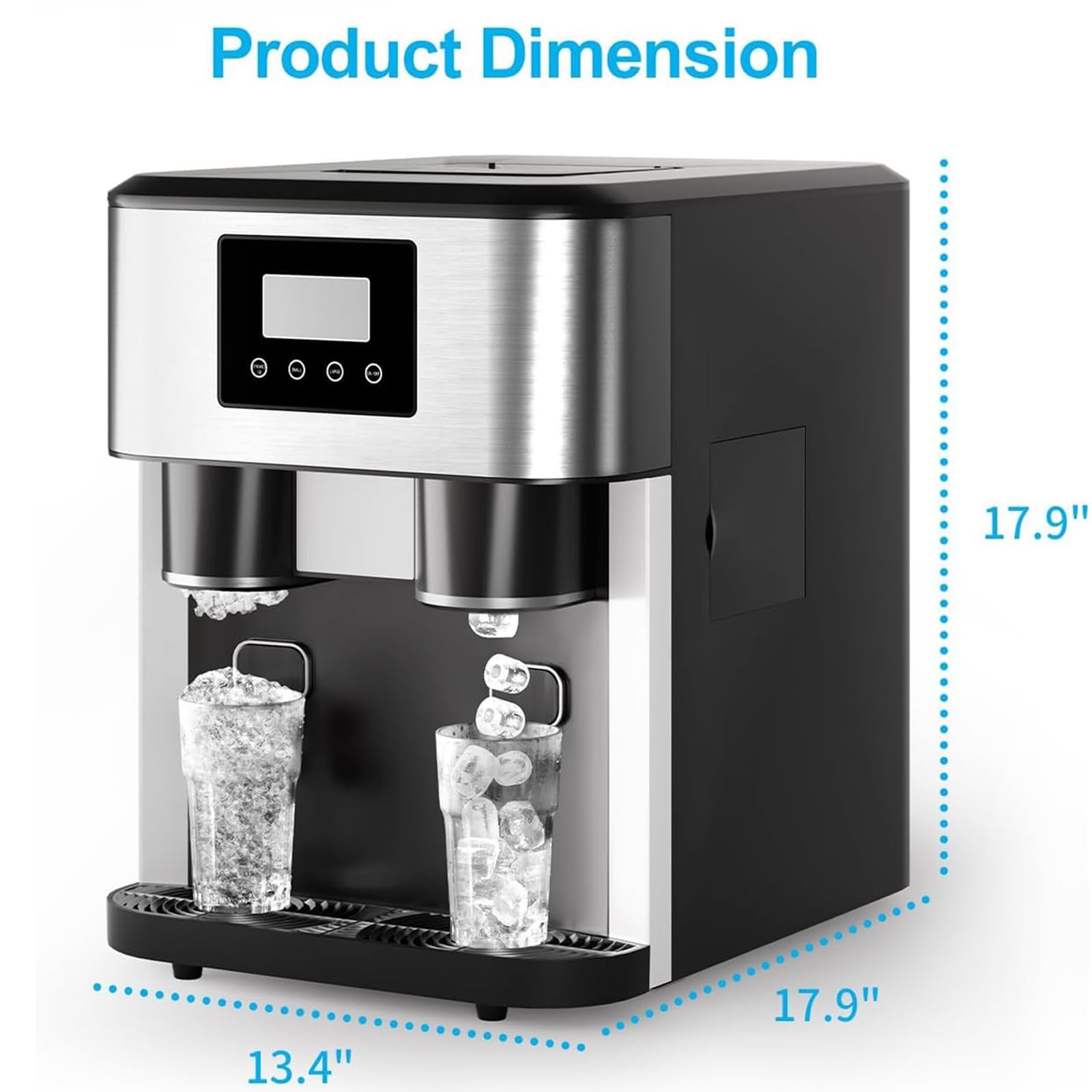 Macchina Ghiaccio Casa Con Tritaghiaccio E Acqua – 3 Funzioni, Ghiaccio Bullet, 13-16kg/24h, Ciclo 8-9 Min, Isolamento HD, Carico Auto/Manuale, Per Uso Domestico(Silver)
