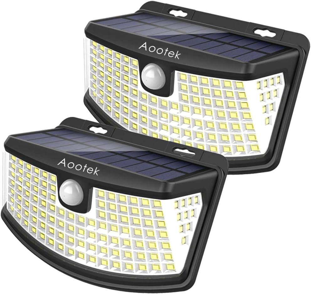 Aootek Solar Motion Sensor Light with 120 LED Light Reflector 270 Degree Wide Angle IP65 Waterproof Step Light for Entryway Garden Garage Deck (Pack of 2)
