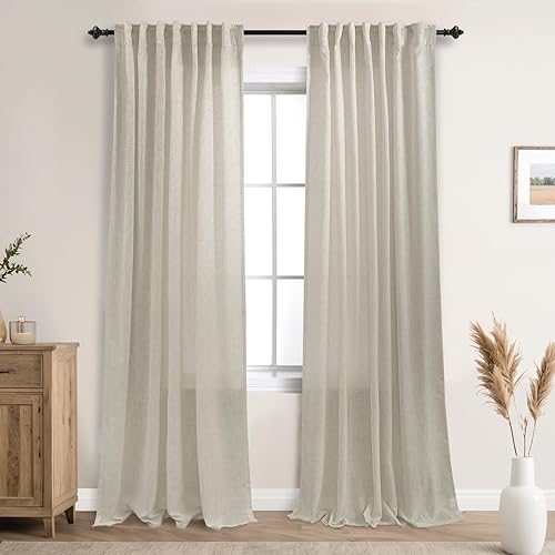 Miniatura 81 de Mrs.Naturall Cortinas transparentes verde esmeralda oscuro, cortinas de lino verde bosque para sala de estar, 63 pulgadas de largo, cortinas verdes