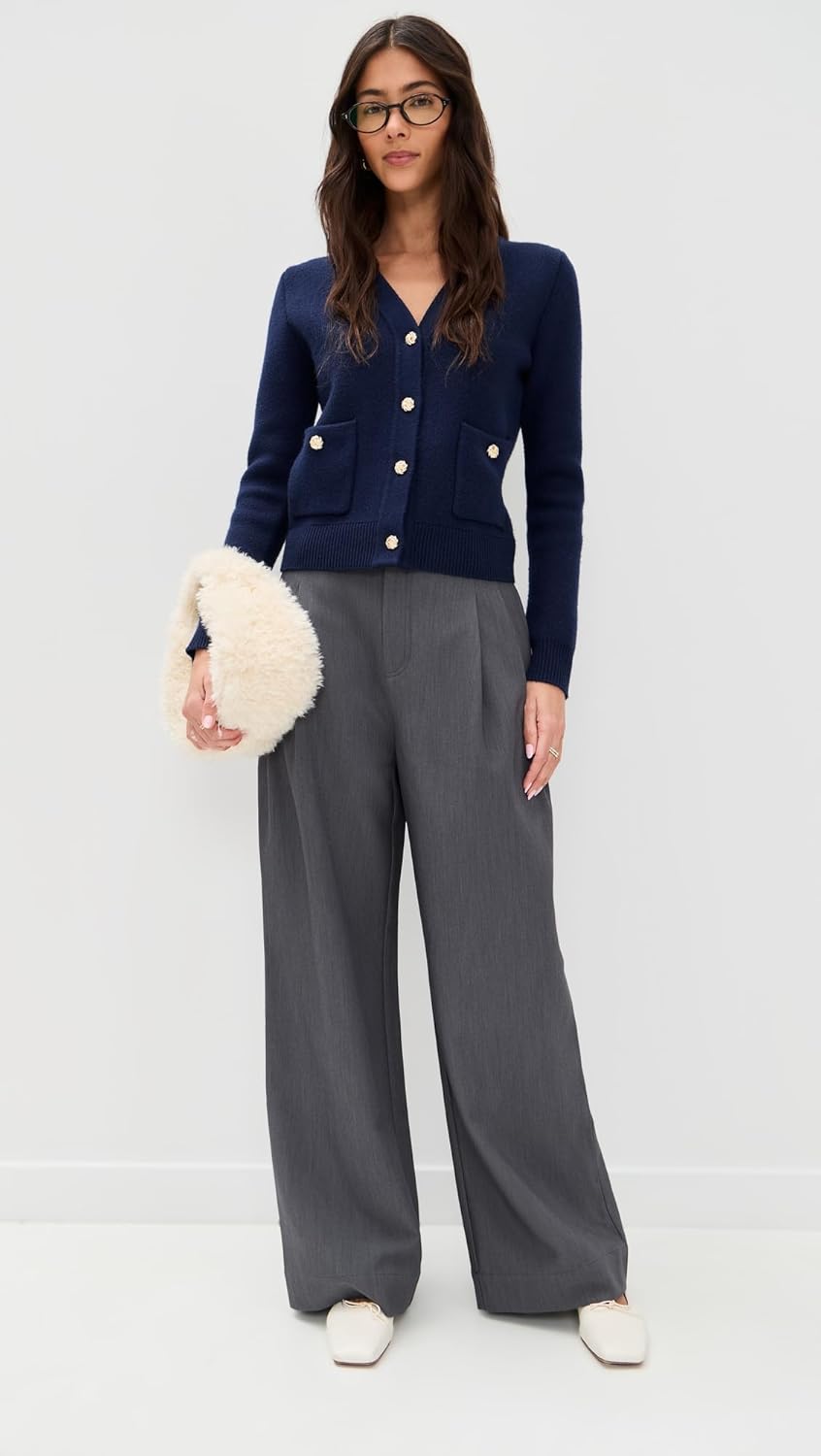 LE BOP Women's Quinn Gold Button Cardi