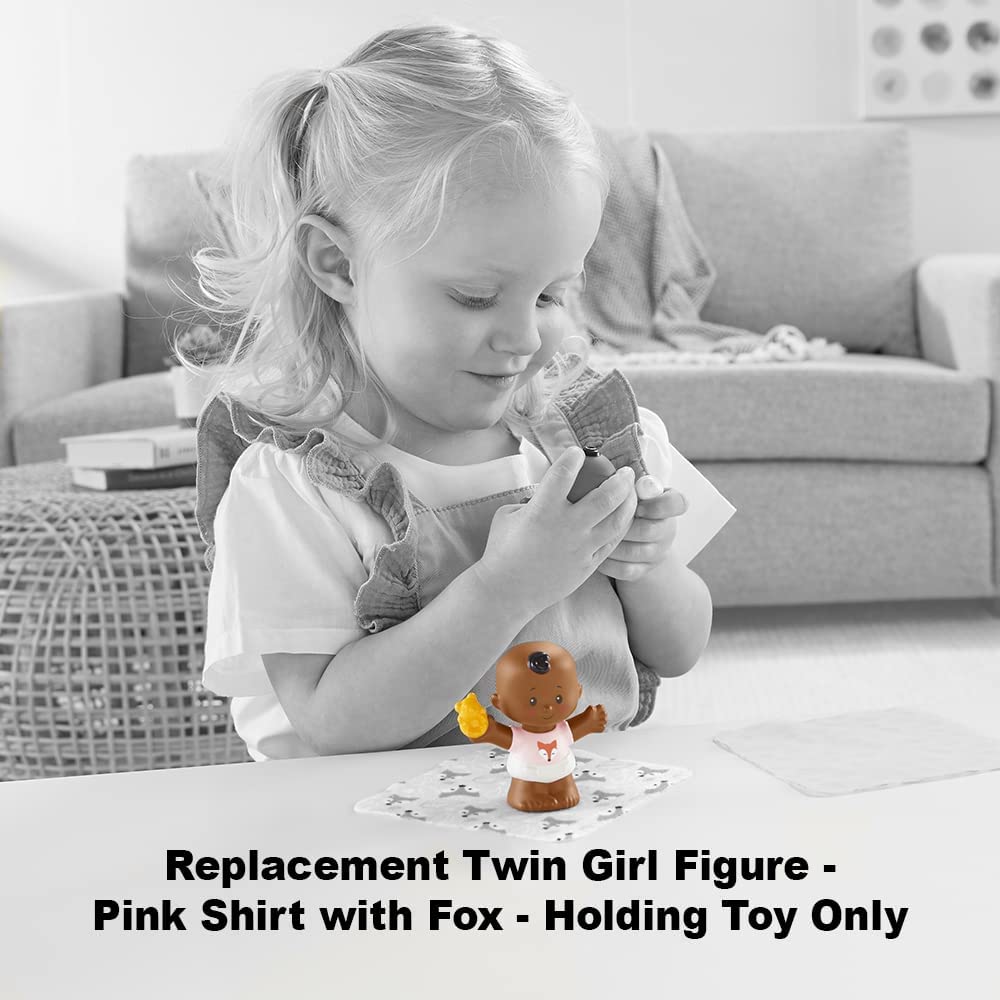 Ersatzteil für Fisher-Price Little People Snuggle Twins Spielset – GKP69 ~ Ersatzfigur Zwillingsmädchen ~ rosa Shirt mit Fuchs ~ Haltespielzeug