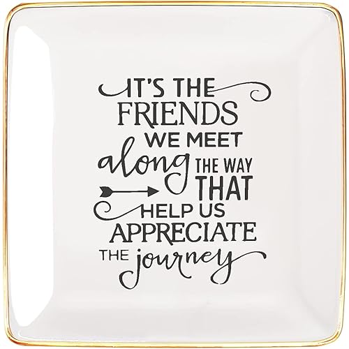 Littlefa Sister Friend Gift Classic Inspiration Ceramic Jewelry Ring Dish Decorative Trinket Plate Birthday Christmas Gifts for Women Jewelry Tray -It's the friends