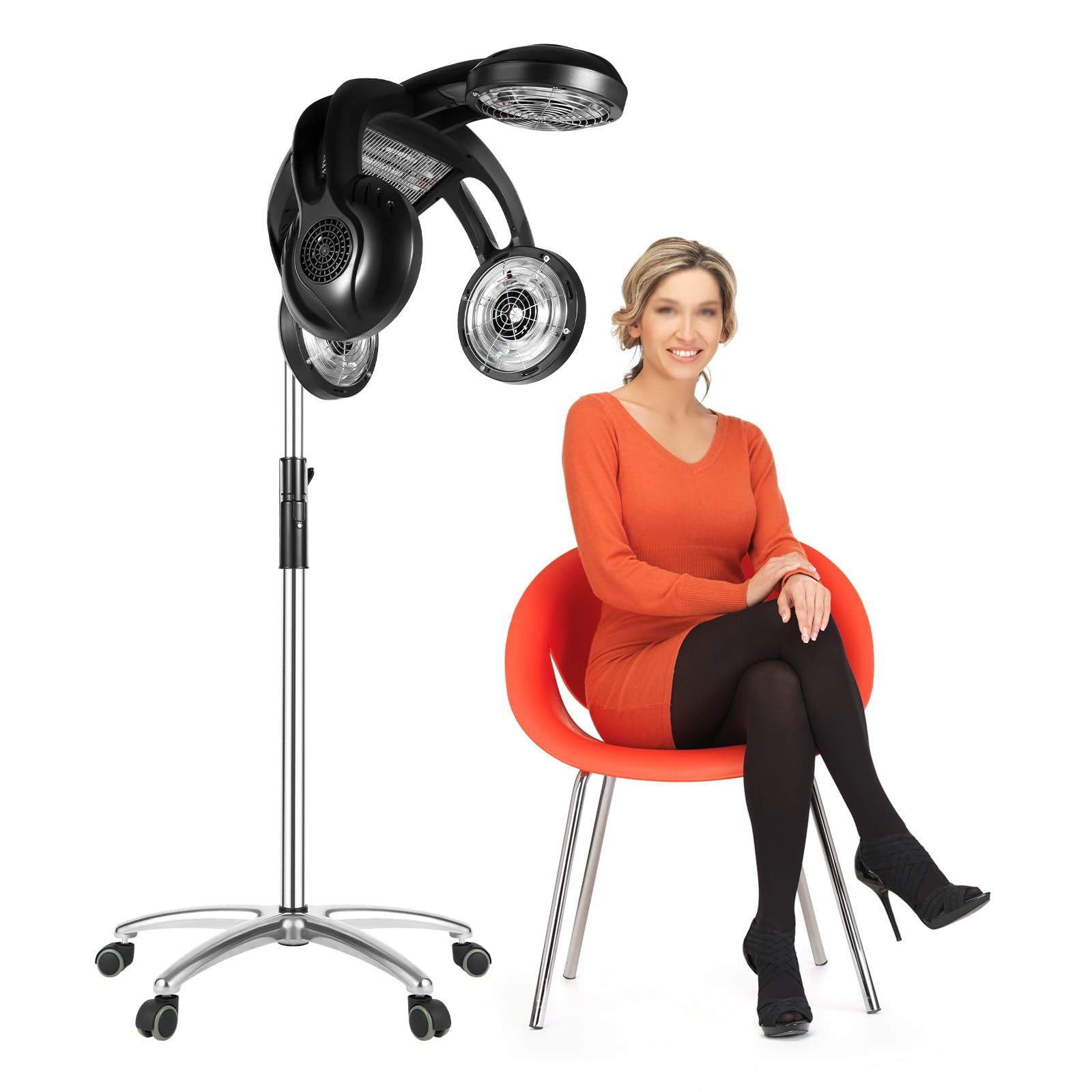 Salon Hair Color Processor & Dryer - 5 Bulbs Control, 0-176F Temp Adjust, 53.9-64.5in Height Adjust, 4-in-1 Perm Machine, 110v 1400w, Black