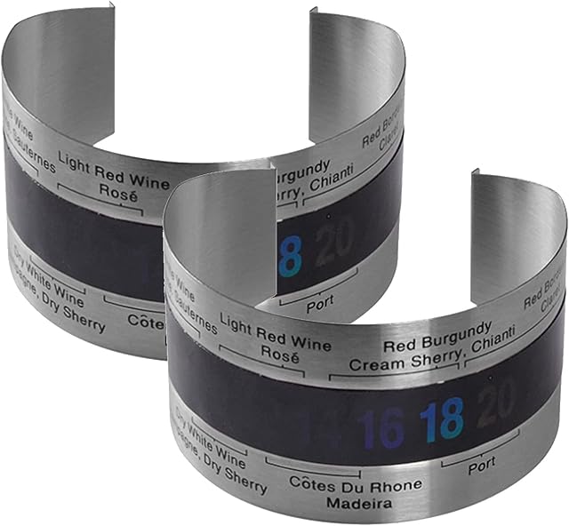 2 Pcs Stainless Steel Wine Thermometers Bracelet Thermometers with LCD Display Wine Red Wines Bracelet Temperature Sensors for Winemaking