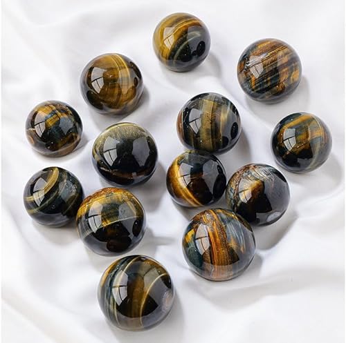 Miniatura 2 de Bolas de cristal curativas de ojo de tigre azul y amarillo natural, piedras preciosas de cuarzo, tamaño pequeño, paquete de 10 unidades para