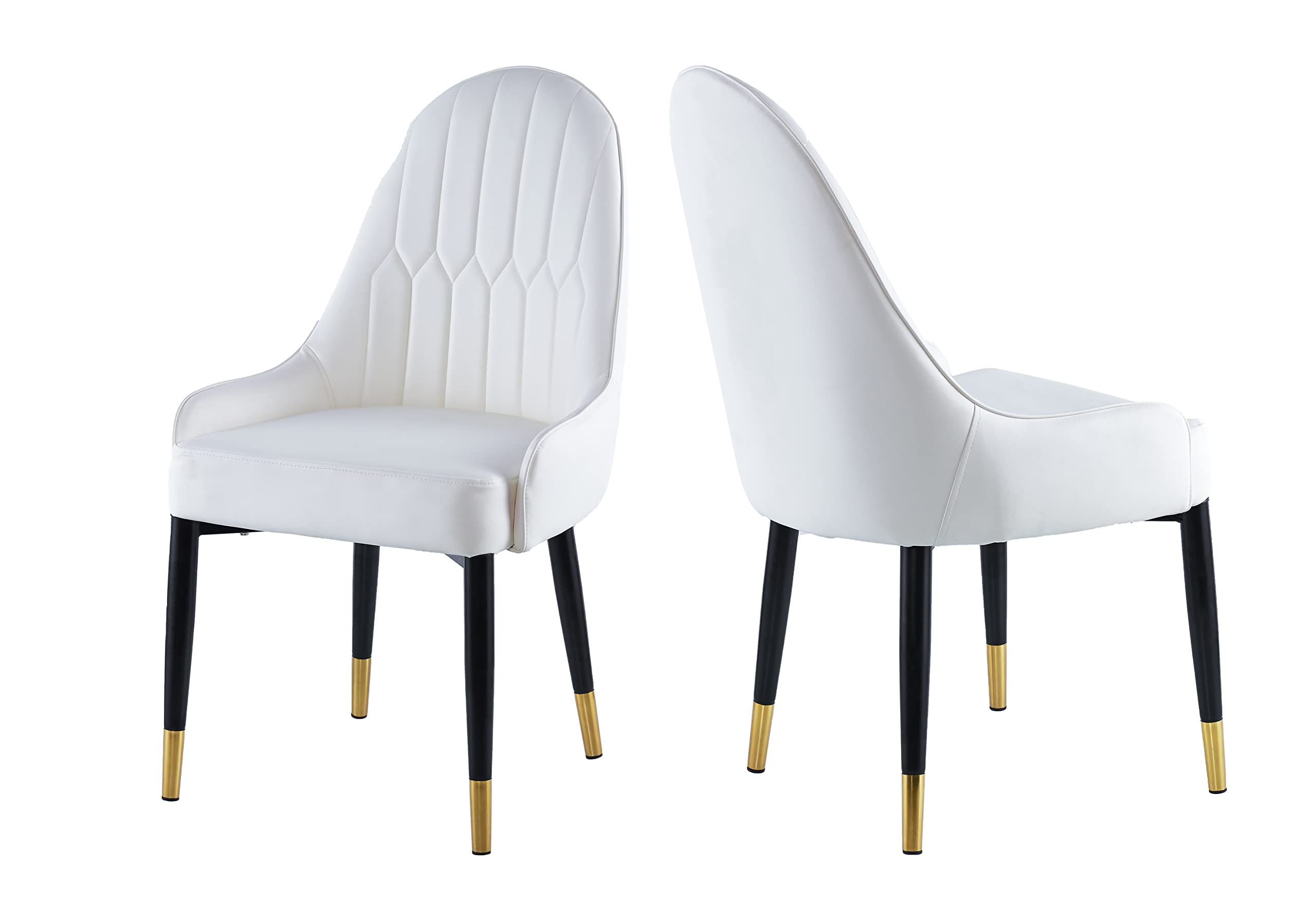 HomVent Modern Leather Dining Chair Set of 2, Upholstered Accent Dining Chair with Black Iron Legs for Dining Room Kitchen (White)
