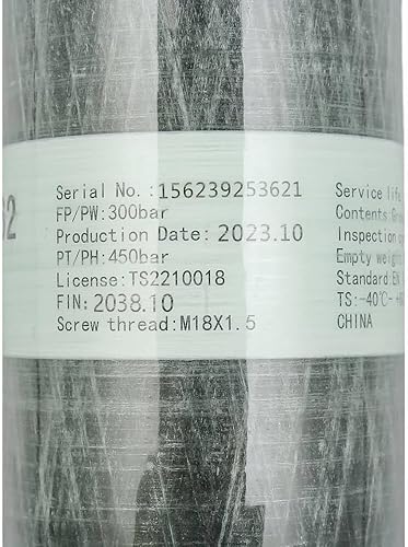 Miniatura 7 de IORMAN Tanque de fibra de carbono 2L 4500psi Cilindro de sistema comprimido de aire para PCP Paintball HPA Scuba SCBA (botella vacía) (tanque de 2L