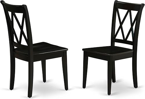 East West Furniture CLC-BLK-W Clarksville - Sillas de comedor de madera con respaldo cruzado doble, juego de 2, color negro