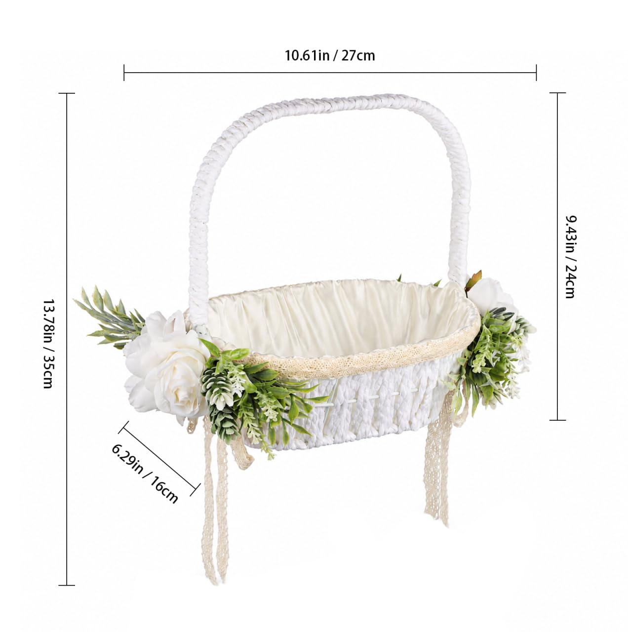 STOBAZA Romantischer Hochzeitskorb Handgewebter Blumenkorb eleganter Griff für besondere Anlässe