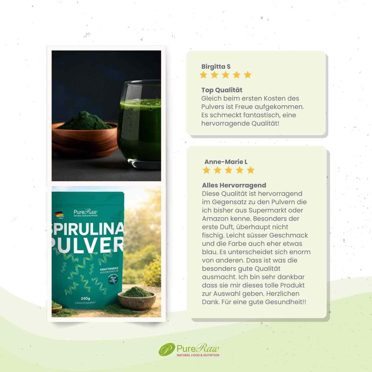 Spirulina Pulver 240 g aus Deutschland – Premium Spirulina Platensis Alge I 100% reine Mikroalge I Rohkostqualität & Vegan I Pflanzliche Proteinquelle I mit Vitamin K1 I Qualitätskontrolliert