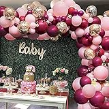 110 Pcs Burgundy Pink Balloon Garland Arch,Rose Red and Gold Confetti Latex Party Balloons...