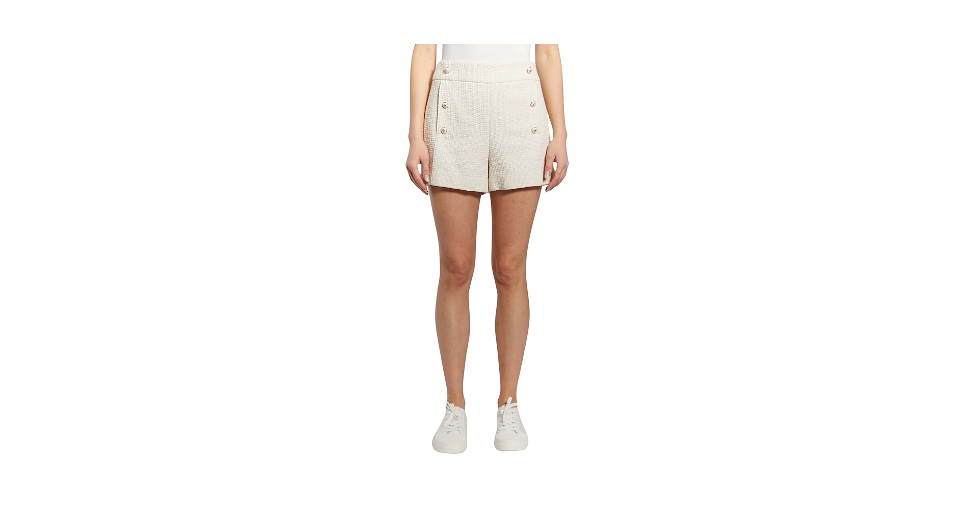 O A T NEW YORK Women's High Rise White Bouclé Sailor Short